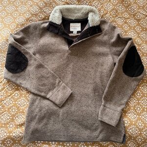 Wool-Blend Men's Pullover Sweater with Sherpa Collar - Brown